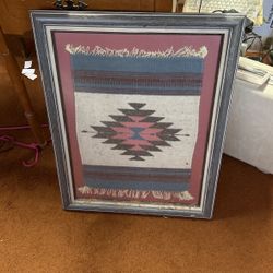 Native American Authentic Rug Framed 20 X 28”