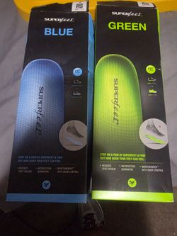 Superfeet Green & Blue Premium Orthotic Insoles - Size 13 (size F)– New