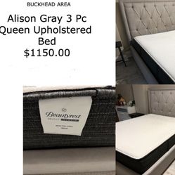 Alison Grey 3PC Queen Upholstered Bed/ Couch Set