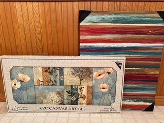 6PC Canvas Art Set & Abstract Striped Wall Art