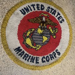Vintage USMC Hand Hooked Wool Rug 36” NOT Latch Hook