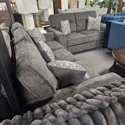 Brand New Dark Gray Chenille Medium Firm Sofa + Lovseat 2PCs Set