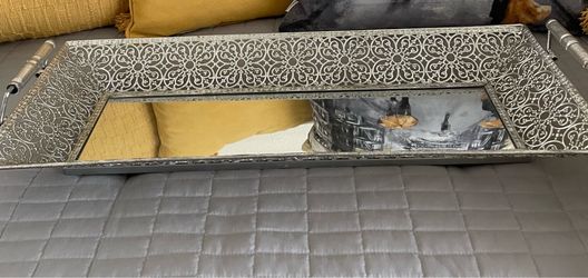 Silver Filigree Decorative Mirror Tray