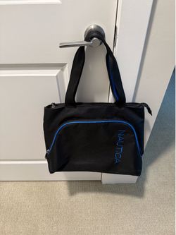 Nautica Large Canvas Tote Overnight Luggage Overnight Black and blue Bag-17 inches