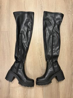Black Vegan Faux-Leather Over The Knee Platform Boots