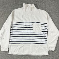 Madewell Women’s Size S Sweatshirt Cotton Mockneck Pocket Nautical Stripe 