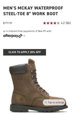 WOLVERINE'S MEN'S MCKAY WATERPROOF STEEL-TOE 8" WORKBOOTS