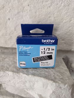 Brother Btag White Print On Black Label Tape 12Mm X 13.1Ft For P-touch Makers