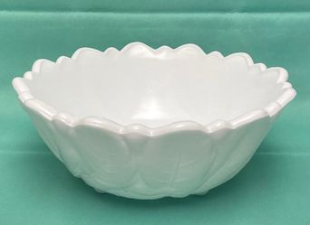 Vintage Indiana Glass Wild Rose white milk glass footed serving bowl 9” 1960s