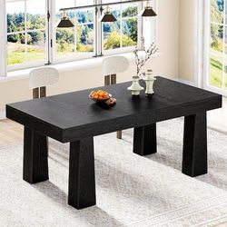 Dining Table 63 inches Rectangular Kitchen Table with Sturdy Tapered Legs Modern Black Woode...