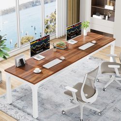 Tribesigns 78.7 Inches Extra Long Computer Desk 2 Person Desk, Double Long Desk, Workstaion for Home Office (Walnut+White)