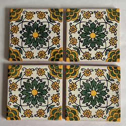 Set Of 4 4x4-Inch Authentic Talavera Ceramic Tiles