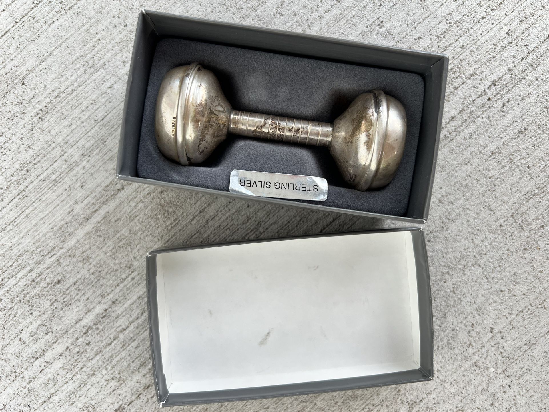 Vintage Sterling Silver Baby Rattle Dumbbell – Engraved 1998