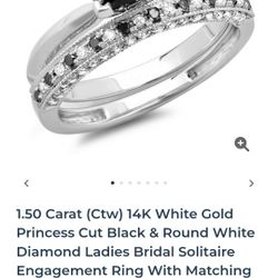 14K White Gold/Black Diamond Wedding Ring Set