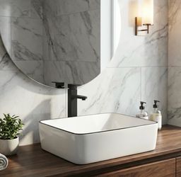 Ceramic Bathroom Sink, White 19" x 15" Above Counter Porcelain Vessel Sink