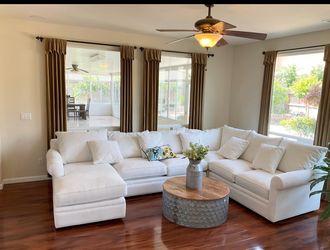 Macy’s corner chair or end piece (RAF) or curtains ($30)