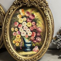 Elegant French Frame , Gold Frame , Spring Flowers In a Pot