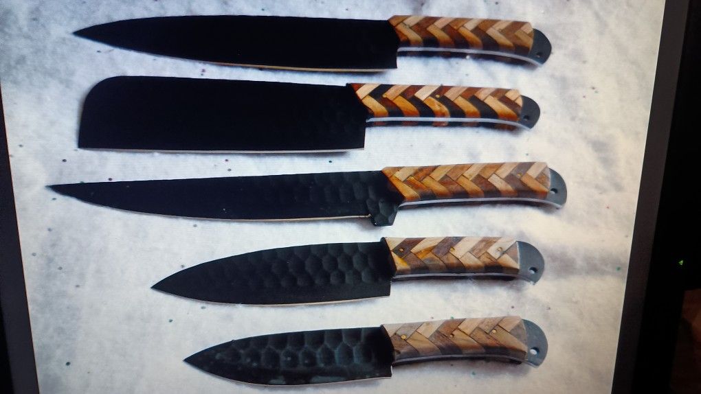 6 Pc. Braided Wood Handle Knife Kives Block Full Tang