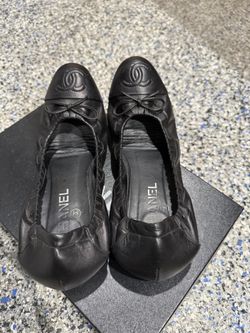 Authentic Chanel CC Logo Black Ballerina Shoes - Size 39.5