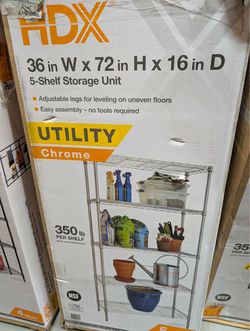 HDX 5-Tier Steel Wire Shelving Unit in Chrome – New