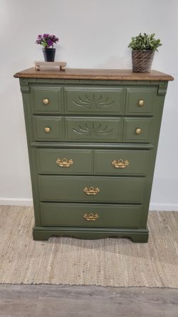 Tall Boy Olive Green Dresser