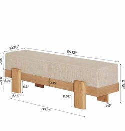 55' Modern Upholstered Dining Bench | Fabric Padded Seat | Entryway Shoe Bench | End of Bed Bench | Bedroom Bench
