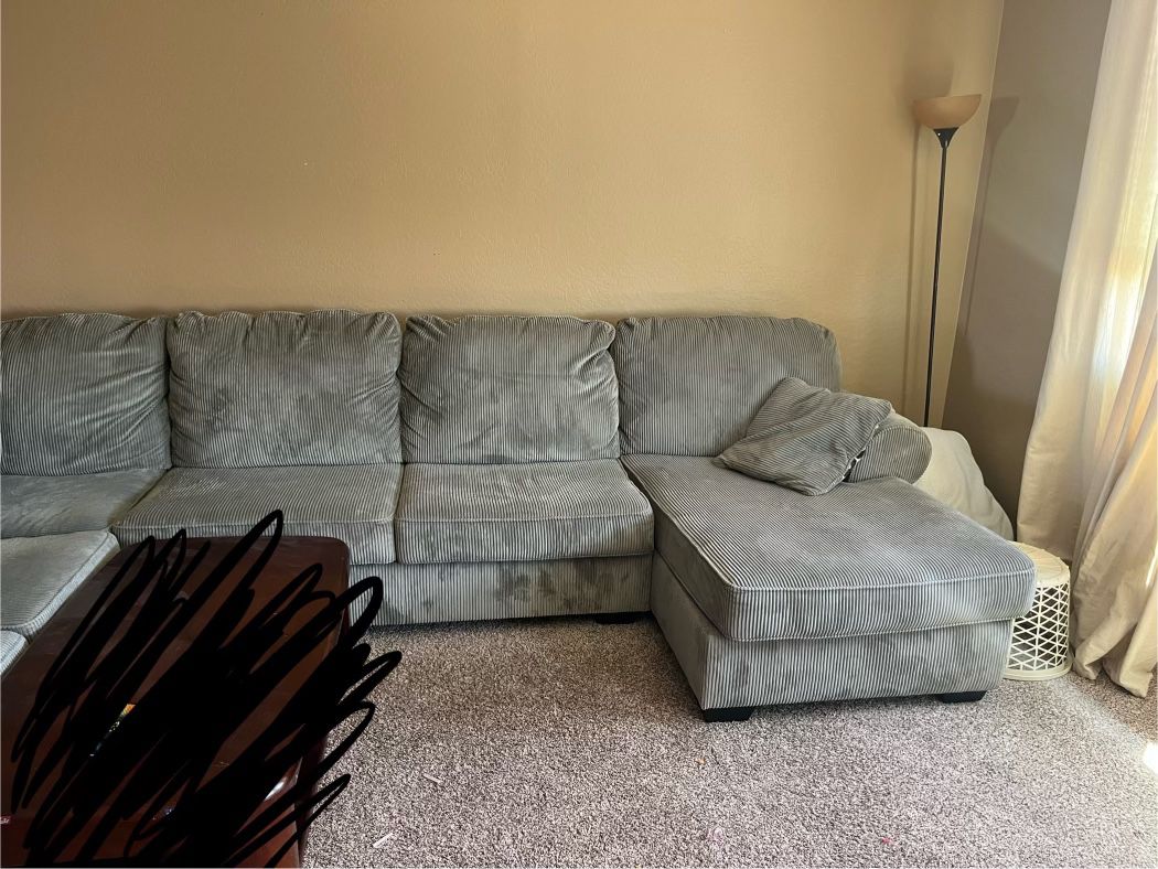 Gray Corduroy Sectional Chaise Lounger