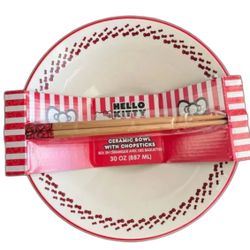 Hello Kitty ceramic bowl with chopsticks