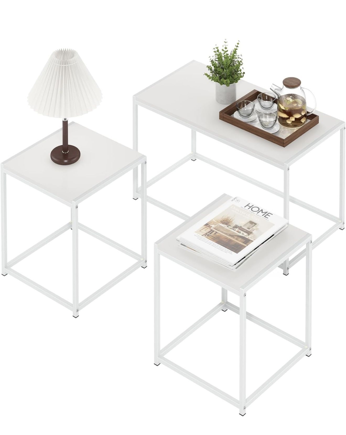 Furinno CAMNUS Living Room Tables Set of 3, Coffee Table with 2 End Tables, Side Tables, for Living Room, White  Color: White/White  Size: 1 Coffee Ta