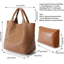 Woven Bag for Women, Vegan Leather Tote Bag Large Summer Beach Travel Handbag and Purse Retro Handmade Shoulder Bag New