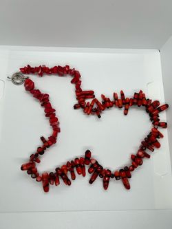 Red Coral Branch Necklace with Toggle Clasp