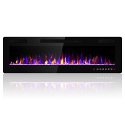 *PARTS ONLY* *Vent Broken?* Electactic 60 Inch Electric Fireplace Insert Ultra-Thin - Recessed & Wall-Mounted Fireplace Heater With Thermostat, Adjust