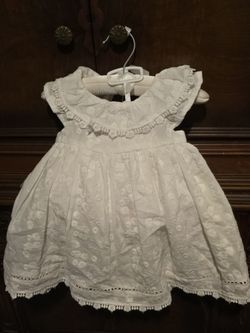 SHABBY CHIC White Baby Dress with Lace and Pink Ribbon