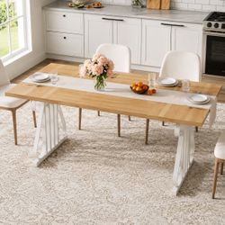 Farmhouse Dining Table with White Scroll Base