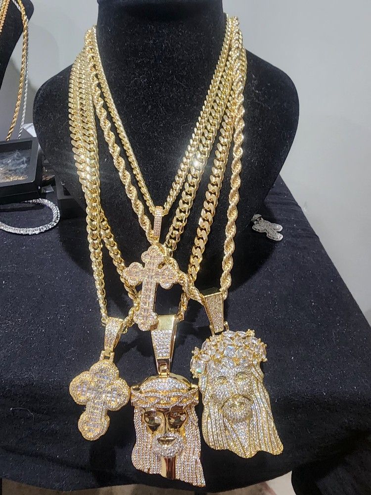 Cuban Link Chain and Pendant combo Gold plated