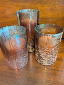 Set of 3 FALL Mercury Glass Hurricane Candle Holders with Candles