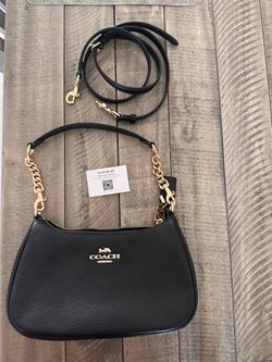 Coach Teri Shoulder Bag in Black Pebbled Leather