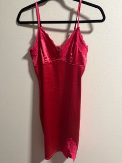 Pink Satin Slip Dress with Lace Trim