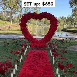 Red Artificial Heart Carpet Candles Flower 