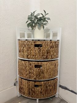 Corner Storage Shelf with Woven Baskets