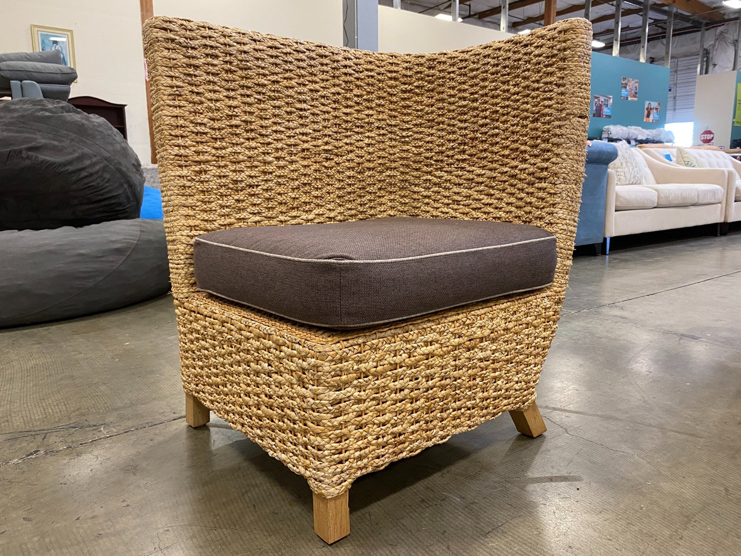 Wicker Corner Accent Chair with Brown Cushion