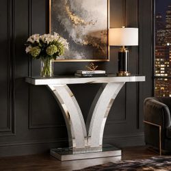 39" Mirrored Console Table, Modern Silver Entryway Table