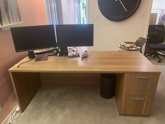Modern Wood-Grain Office Desk with Drawers — $250 OBO
