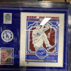 Los Angeles Dodgers Clayton Kershaw Lithograph And Autographed Card