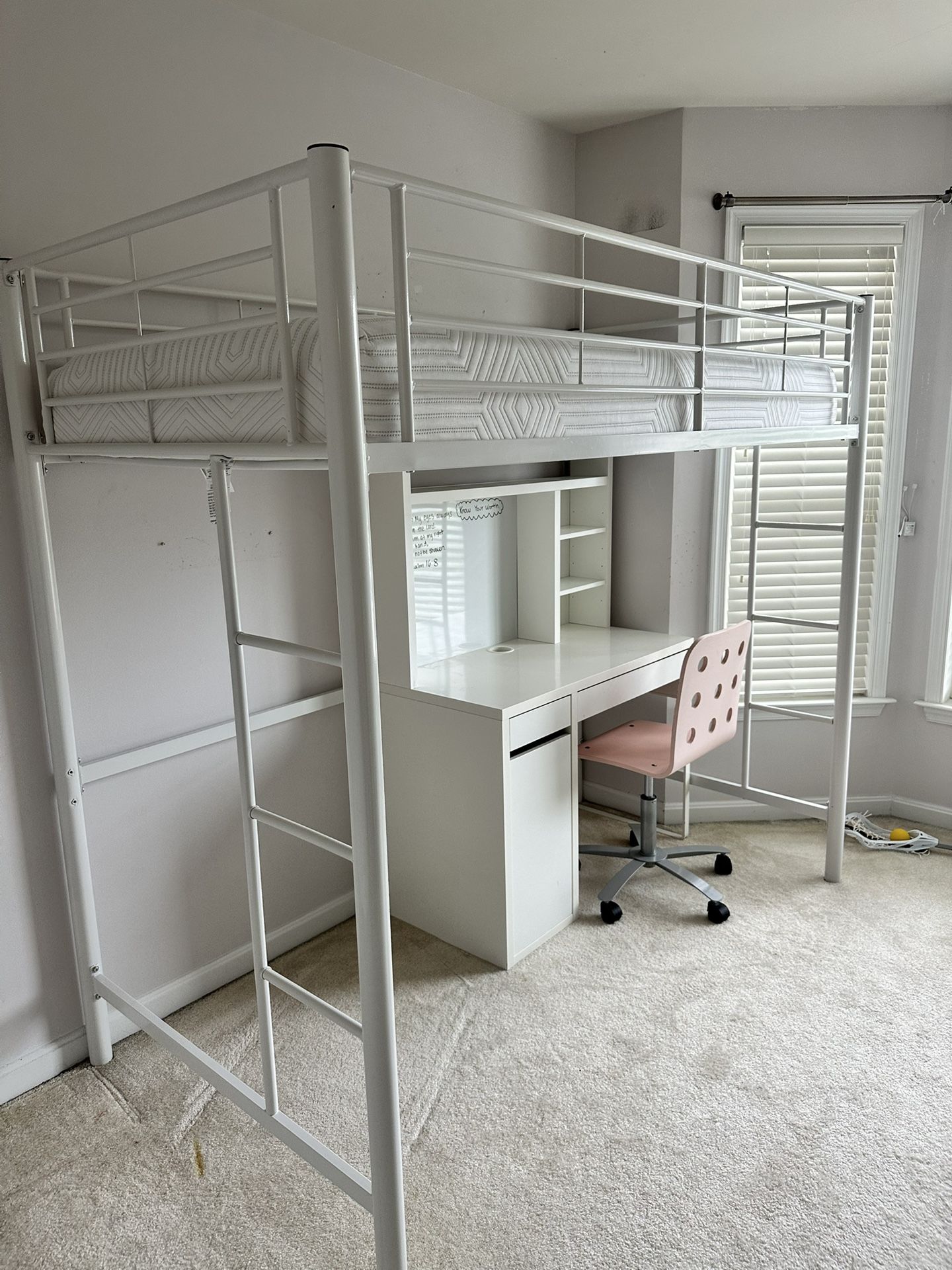 White Metal Loft Bed w/ Twin Mattress (set of 2 beds but will sell separately)