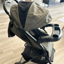 Mompush Lithe V2 Lightweight Stroller + Snack Tray, Ultra-Compact Fold & Airplane Ready Travel Stroller, Near Flat Recline Seat,