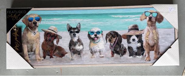 Dogs at beach 13 by 37 new ready to hang