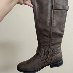 Womens Brown Zip Up Buckle Design Low Knee High Boots Size 6.5 