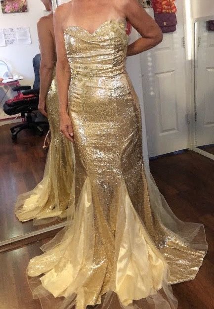 Gold Sequin Strapless Ballgown