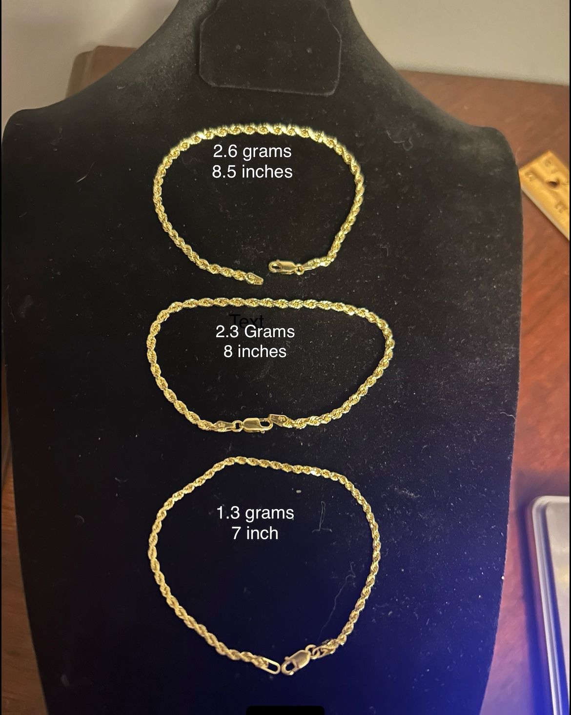 3 Rope Gold Chain Bracelets 14k , 3 Different Prices 